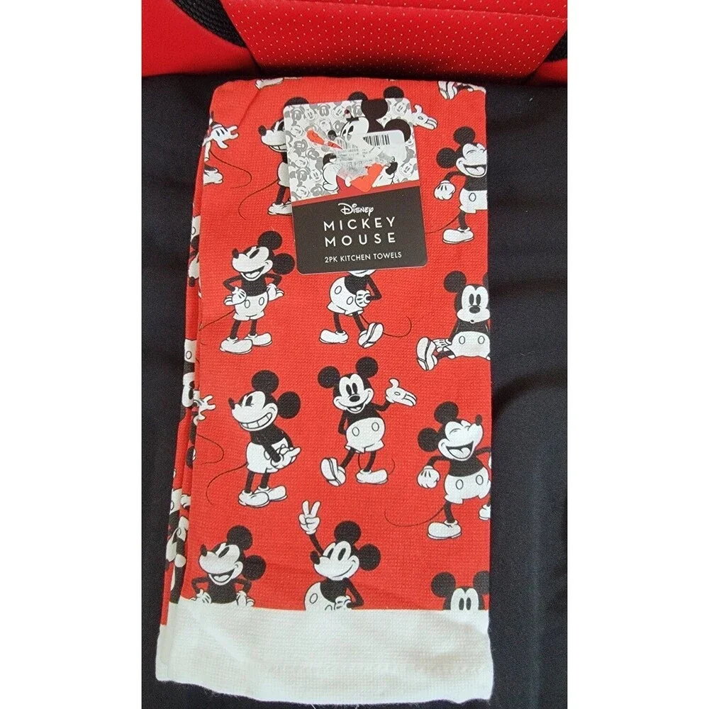 Disney Mickey Mouse 2 Pack Kitchen Towels 16x26 100% Cotton Red
